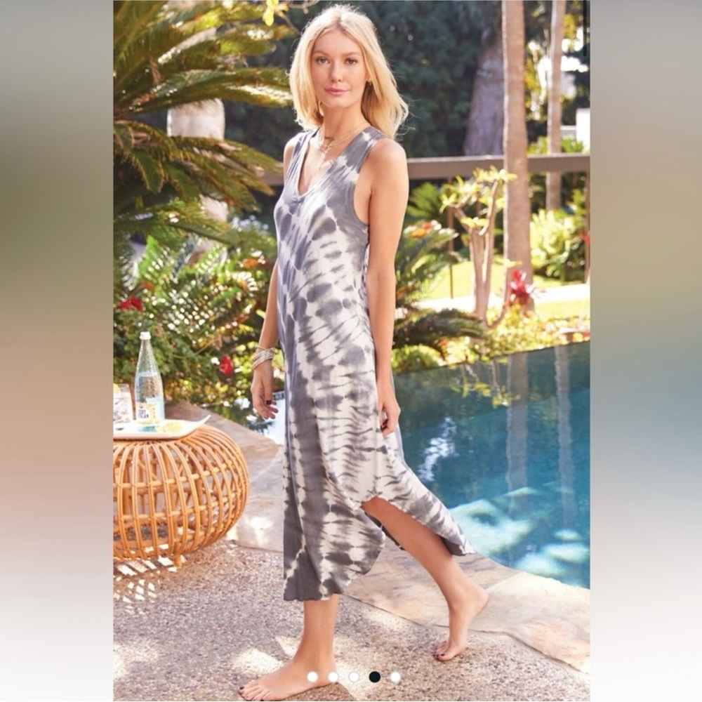 NWOT! Evereve Z Supply Tie Dye Grey/White Long Cotton Dress
